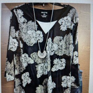 SIZE M WHITE STAG Black & Tan Long Sleeve Blouse INVPV01